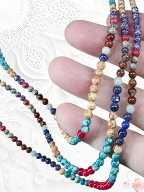 Vintage Boho Multi Strand Genuine Stone Necklace 4mm Layering Y2k